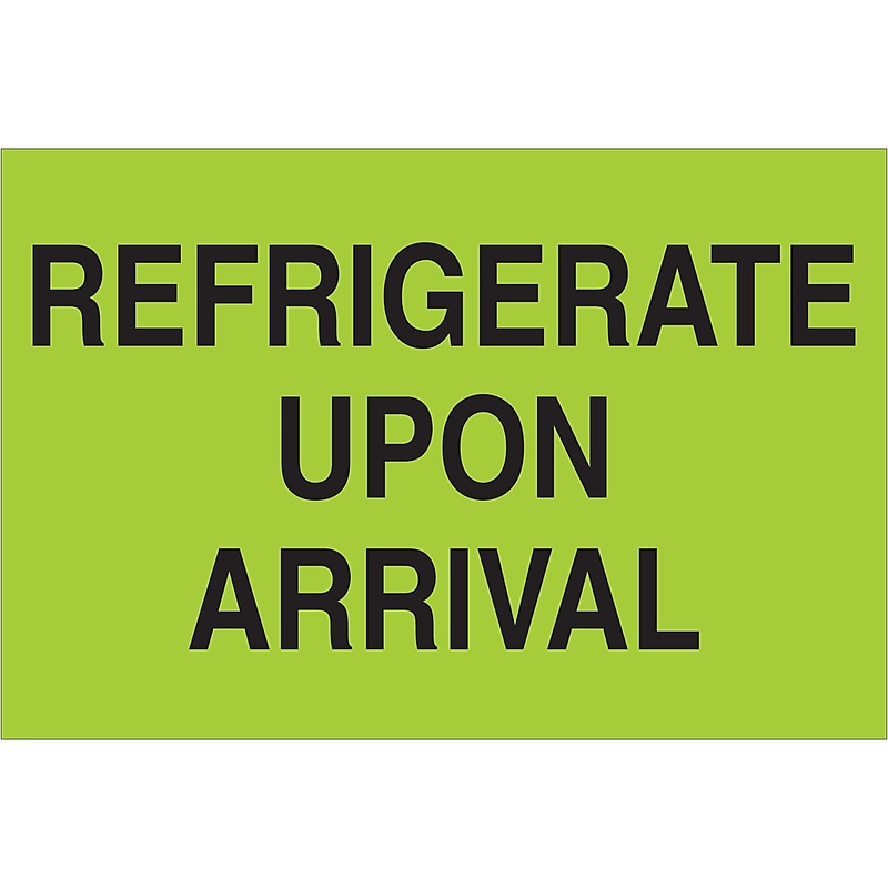 Tape Logic Climate Labels, " "Refrigerate Upon Arrival", 2" x 3", Fluorescent Green, 500/Roll (DL1327) image 1