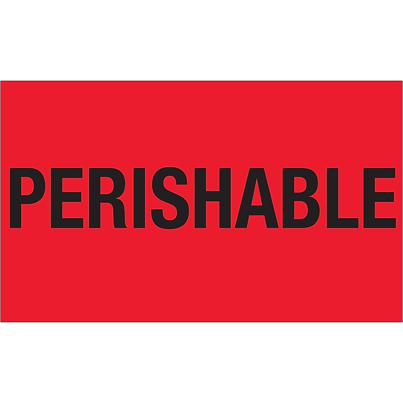 Tape Logic Climate Labels, "Perishable", 3" x 5", Flourescent Red, 500/Roll (DL1328) image 1