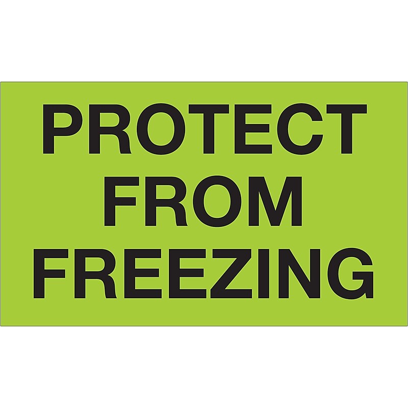 Tape Logic Climate Labels, "Protect From Freezing", 3" x 5", Fluorescent Green, 500/Roll (DL1329) image 1