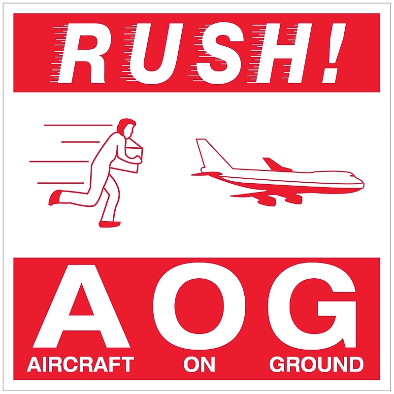 Tape Logic® Labels, "Rush AOG - Aircraft On Ground", 4" x 4", Red/White, 500/Roll (DL1376) image 1