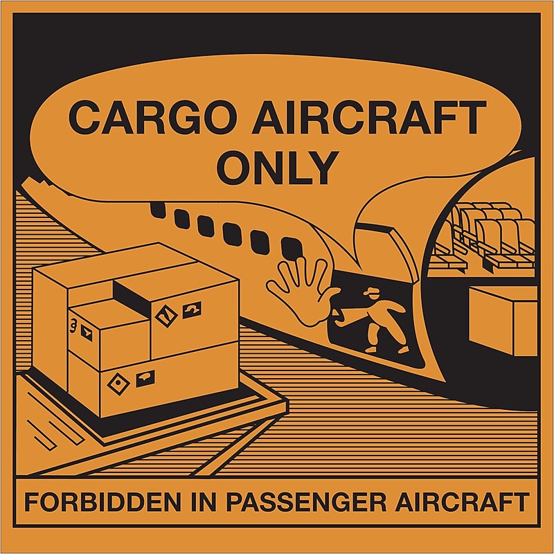 Tape Logic® Labels, "Cargo Aircraft Only", 4 1/4" x 4 1/4", Orange/Black, 500/Roll (DL1395) image 1