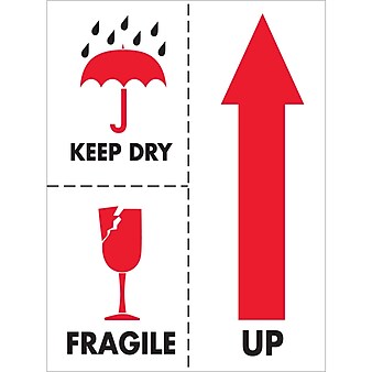 Tape Logic Labels, "Keep Dry Fragile", 3" x 4", Red/White/Black, 500/Roll (DL2152)