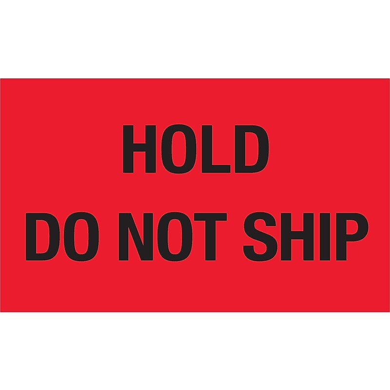 Labels, "Hold - Do Not Ship", 3" x 5", Fluorescent Red, 500/Roll (DL2344) image 1