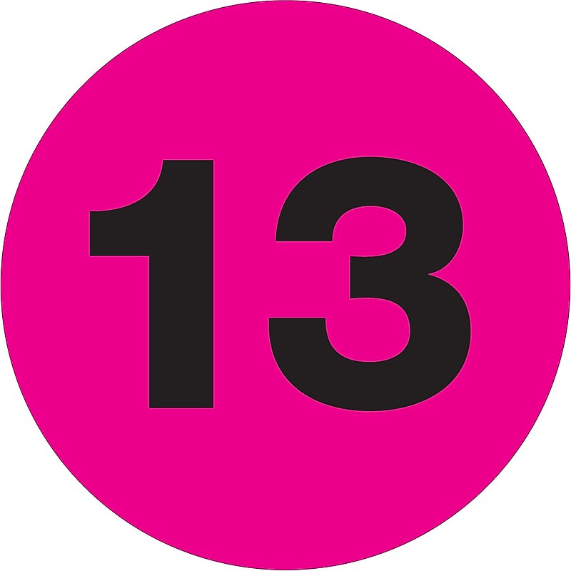 Tape Logic Number Labels, "13", 3" Circle, Fluorescent Pink, 500/Roll (DL1354) image 1