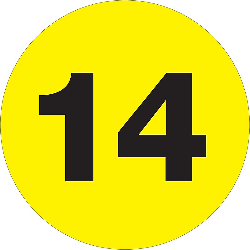 Tape Logic Number Labels, "14", 3" Circle, Fluorescent Yellow, 500/Roll (DL1355) image 1
