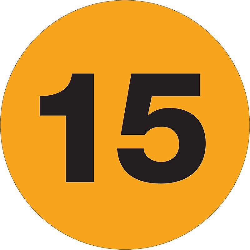 Tape Logic Number Labels, "15", 3" Circle, Fluorescent Orange, 500/Roll (DL1356) image 1