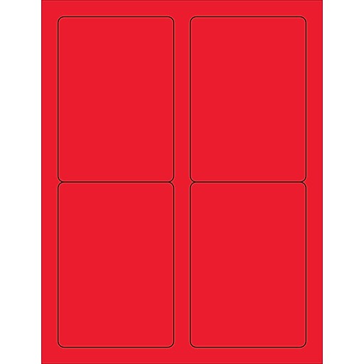 Tape Logic® Rectangle Laser Labels, 3 1/2" x 5", Fluorescent Red, 400