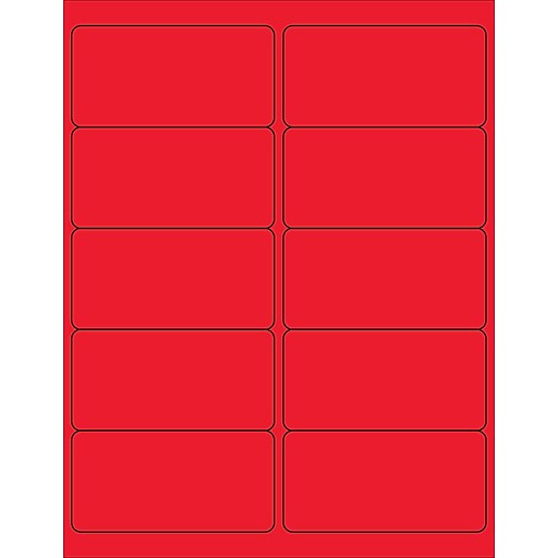 Tape Logic® Rectangle Laser Labels, 4" x 2", Fluorescent Red, 1000/Case