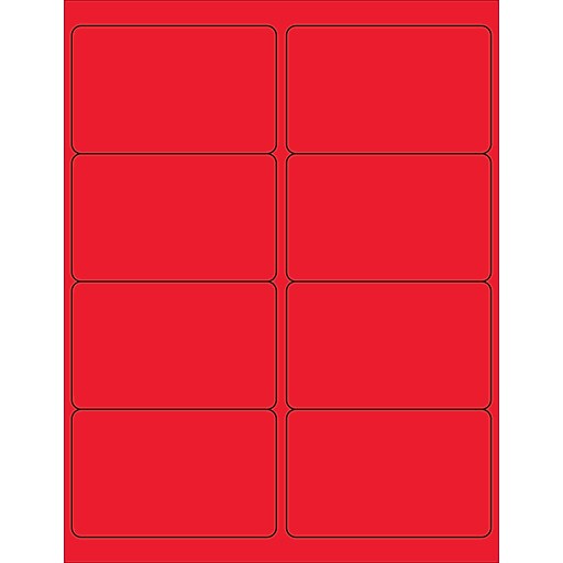 Tape Logic® Rectangle Laser Labels, 4" x 2 1/2", Fluorescent Red, 800