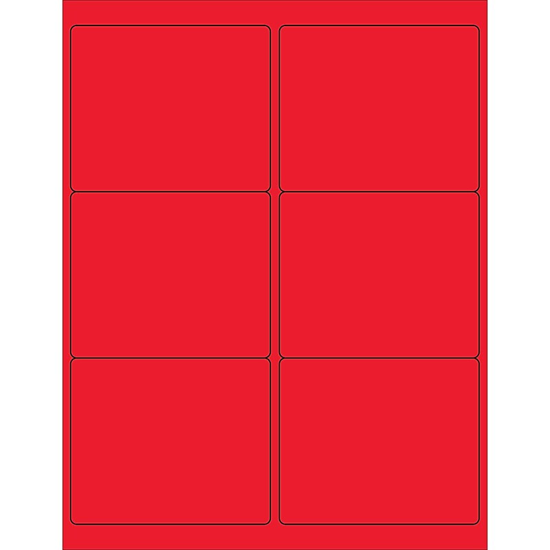 Tape Logic® Rectangle Laser Labels, 4" x 3 1/3", Fluorescent Red, 600/Case (LL180RD) image 1