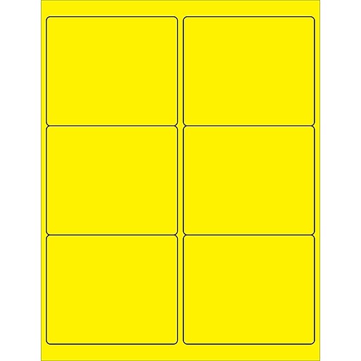 Tape Logic® Rectangle Laser Labels, 4" x 3 1/3", Fluorescent Yellow