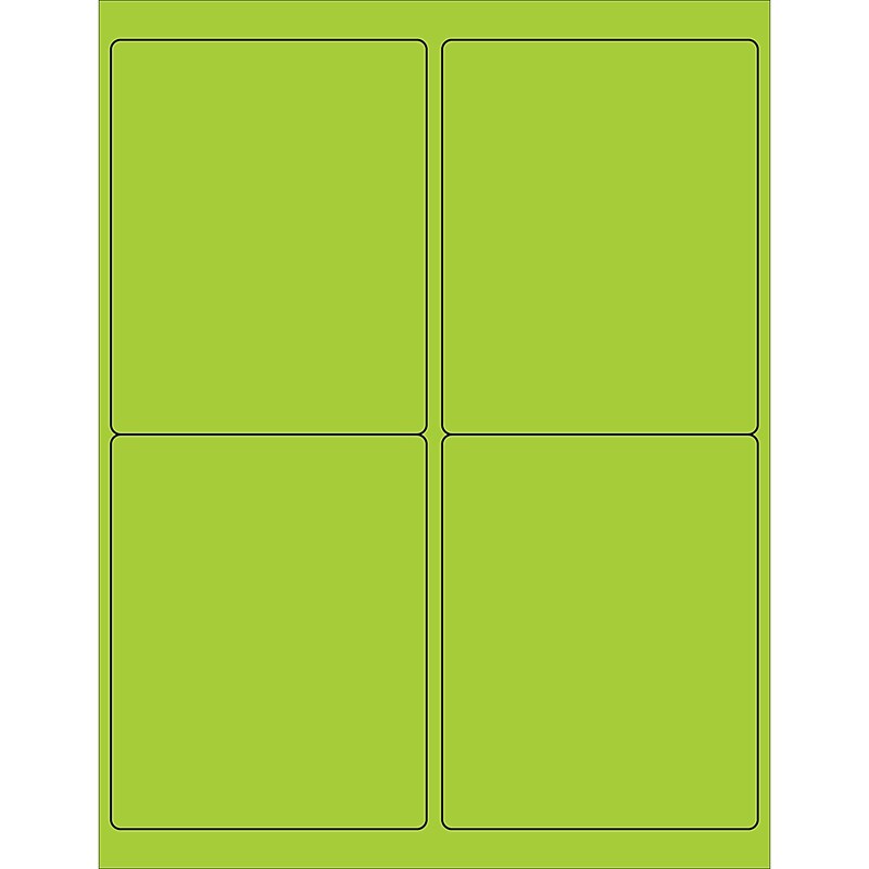 Tape Logic® Rectangle Laser Labels, 4" x 5", Fluorescent Green, 400/Case (LL181GN) image 1