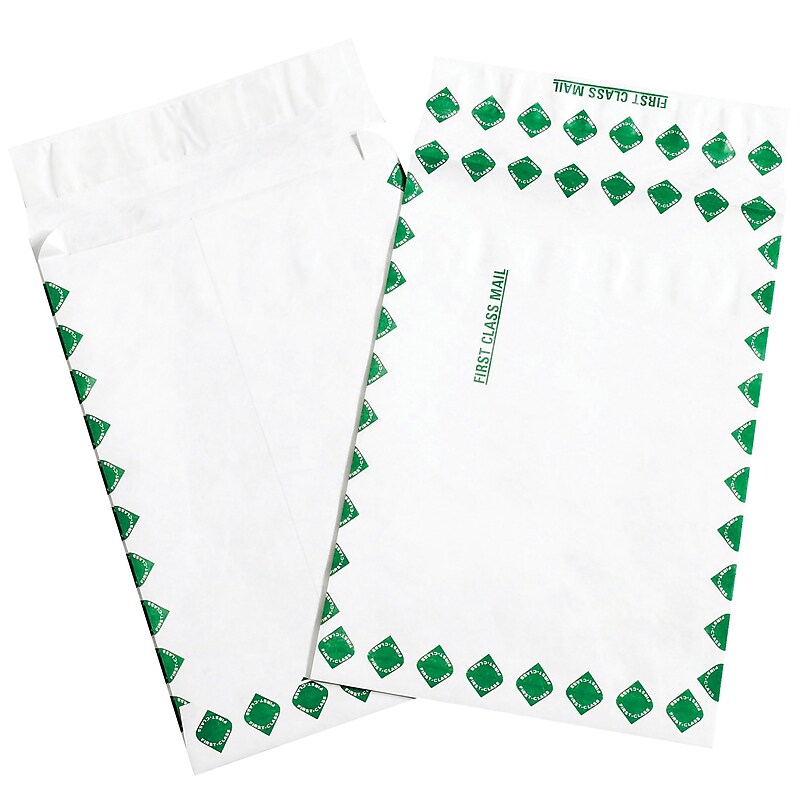 Partners Brand Tyvek Expandable Envelopes, 12" x 16" x 2", First Class, White/Green, 100/Case (TYE12162FC) image 1