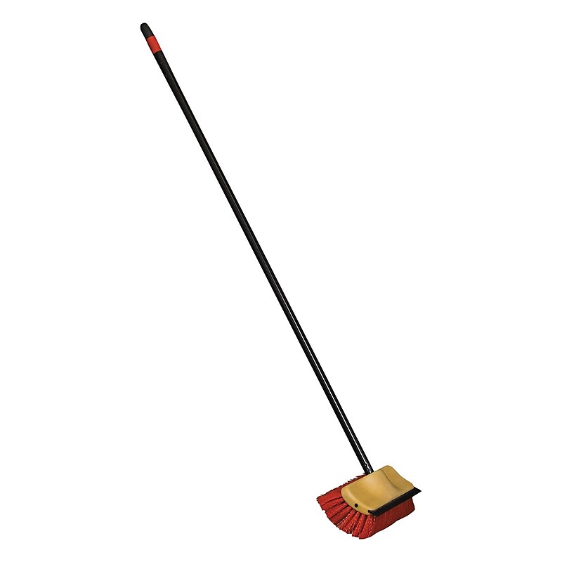 O-Cedar Bi-Level Floor Scrub Brush, Polypro Bristles, 10" Block, 54"handle, Beige/black, EA image 1