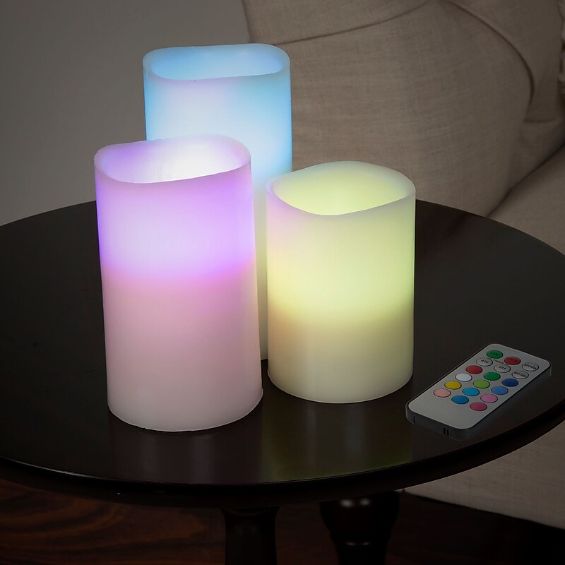 Lavish Home 3-Piece LED Color Changing Flameless Candle Set w/Remote (72-0030C) image 1