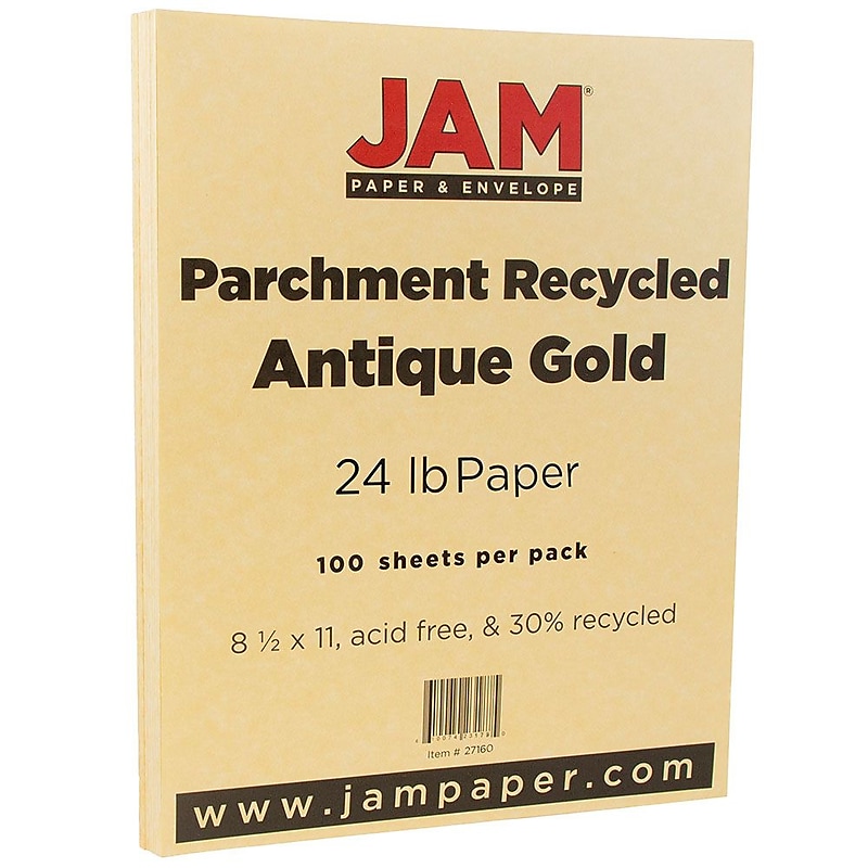 JAM Paper Parchment Colored Paper, 24 lbs., 8.5" x 11", Antique Gold Recycled, 100 Sheets/Pack (27160) image 1