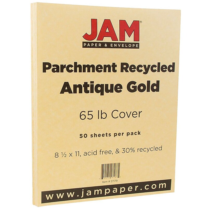 JAM Paper Parchment 65 lb. Cardstock Paper, 8.5" x 11", Antique Gold Yellow, 50 Sheets/Pack (27179) image 1