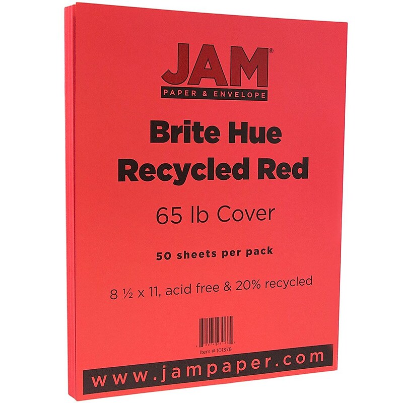 JAM Paper 65 lb. Cardstock Paper, 8.5" x 11", Red, 50 Sheets/Pack (101378) image 1