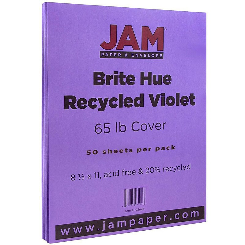 JAM Paper 65 lb. Cardstock Paper, 8.5" x 11", Violet Purple, 50 Sheets/Pack (102426) image 1