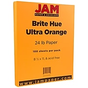 JAM Paper® Colored 24lb Paper, 8.5 x 11, Ultra Orange, 100 Sheets/Pack (102558)