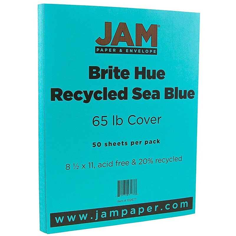 JAM Paper 65 lb. Cardstock Paper, 8.5" x 11", Sea Blue, 50 Sheets/Pack (102677) image 1