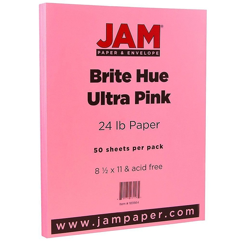 JAM Paper Smooth Colored 8.5" x 11" Color Copy Paper, 24 lbs., Pink, 50 Sheets/Ream (103564A) image 1