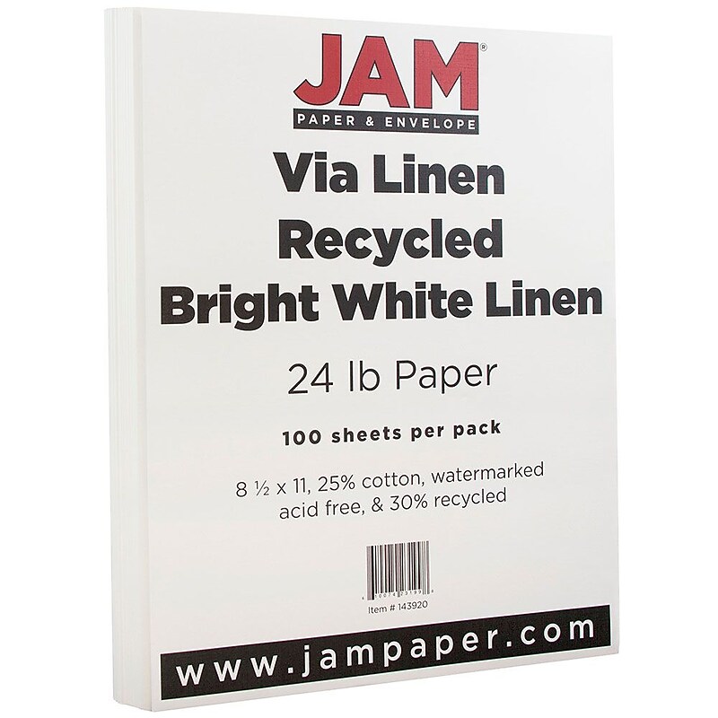 JAM Paper® Strathmore 24lb Paper, 8.5 x 11, Bright White Linen, 100 Sheets/Pack (143920) image 1