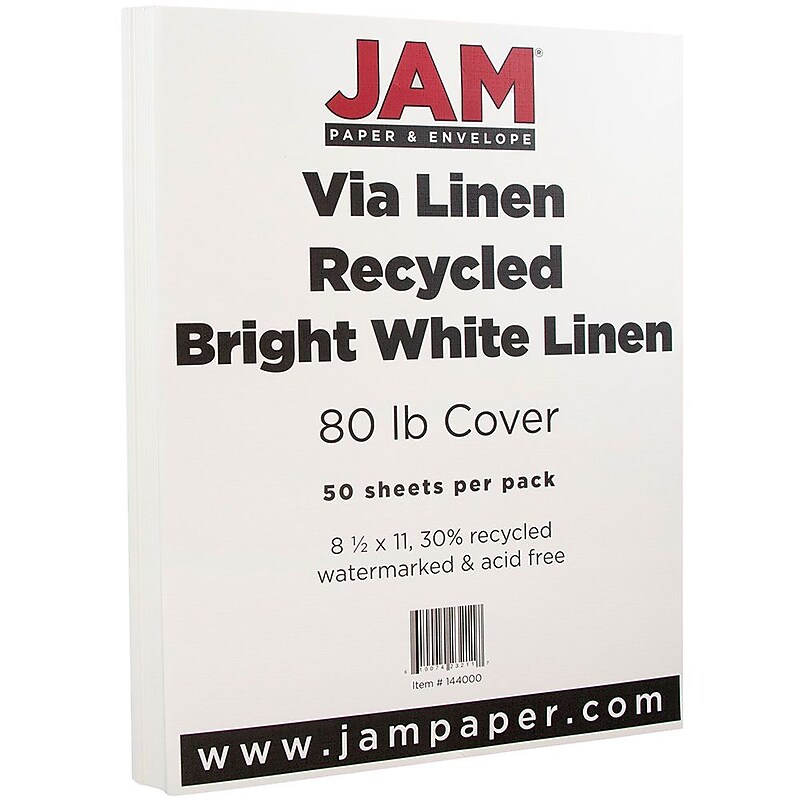 JAM Paper Strathmore 80 lb. Cardstock Paper, 8.5" x 11", Bright White, 50 Sheets/Pack (144000) image 1