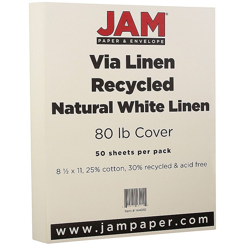 JAM Paper Strathmore 80 lb. Cardstock Paper, 8.5" x 11", Natural White, 50 Sheets/Pack (144010) image 1
