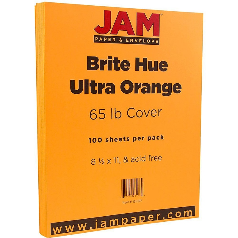 JAM Paper 65 lb. Cardstock Paper, 8.5" x 11", Ultra Orange, 50 Sheets/Pack (151027) image 1