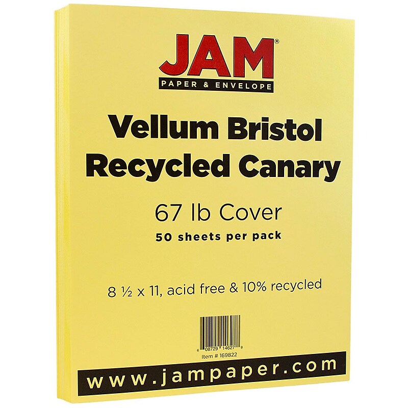 JAM Paper Vellum Bristol 67 lb. Cardstock Paper, 8.5" x 11", Canary Yellow, 50 Sheets/Pack (169822) image 1