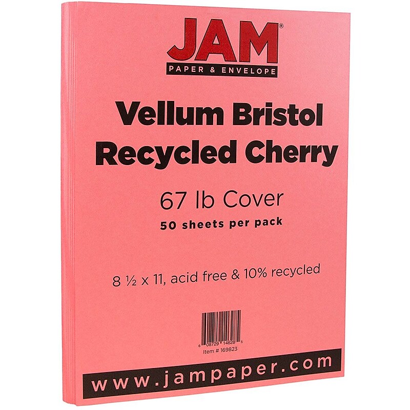 JAM Paper Vellum Bristol 67 lb. Cardstock Paper, 8.5" x 11", Cherry Red, 50 Sheets/Pack (169823) image 1