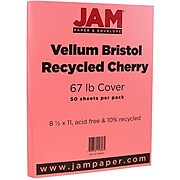 JAM Paper Vellum Bristol 67 lb. Cardstock Paper, 8.5" x 11", Cherry Red, 50 Sheets/Pack (169823)