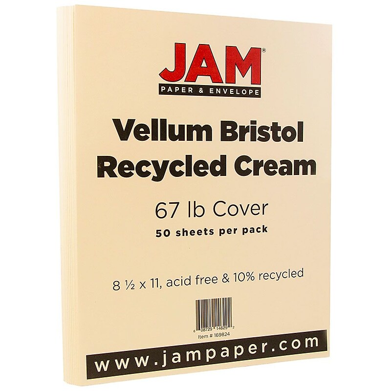 JAM Paper Vellum Bristol 67 lb. Cardstock Paper, 8.5" x 11", Cream, 50 Sheets/Pack (169824) image 1