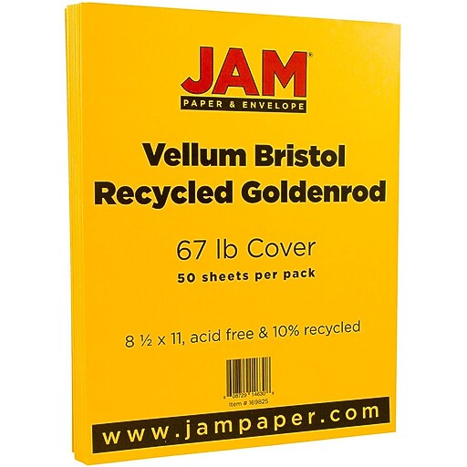 JAM Paper Vellum Bristol 67 lb. Cardstock Paper, 8.5" x 11", Goldenrod