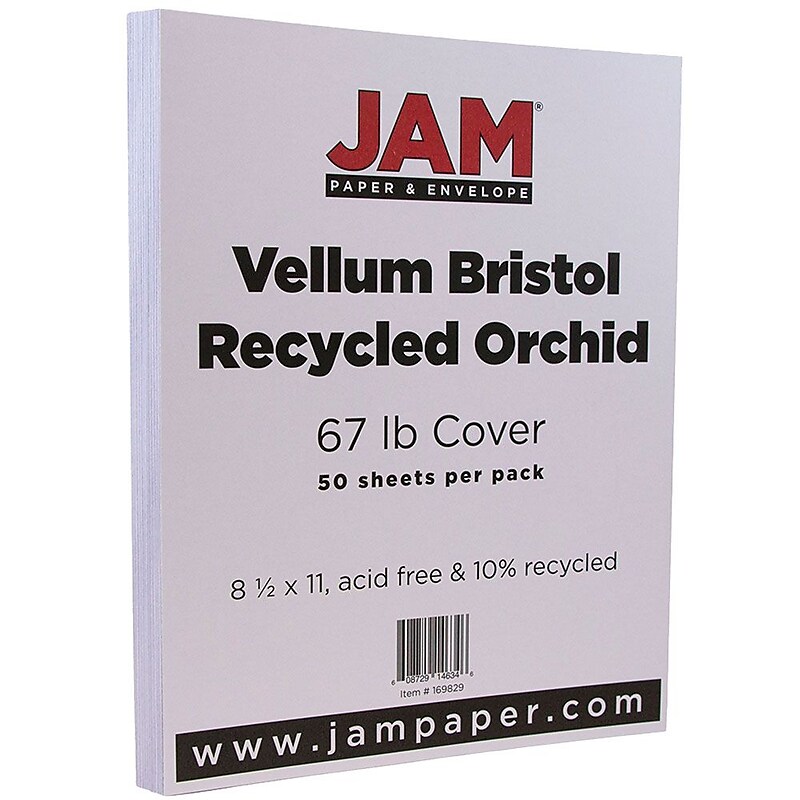 JAM Paper Vellum Bristol 67 lb. Cardstock Paper, 8.5" x 11", Orchid Purple, 50 Sheets/Pack (169829) image 1