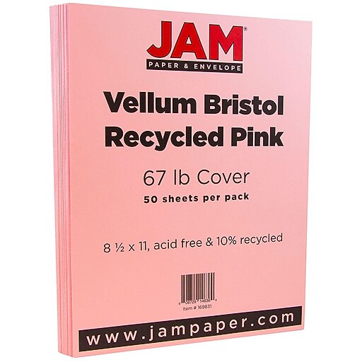 JAM Paper Vellum Bristol 67 lb. Cardstock Paper, 8.5" x 11", Pink, 50
