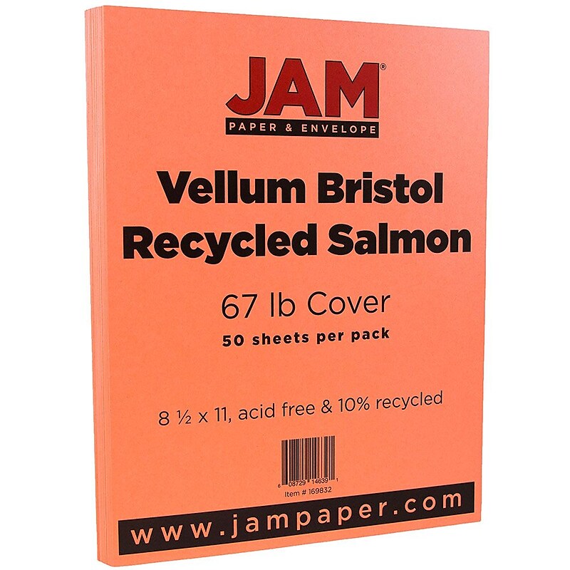 JAM Paper Vellum Bristol 67 lb. Cardstock Paper, 8.5" x 11", Salmon Pink, 50 Sheets/Pack (169832) image 1
