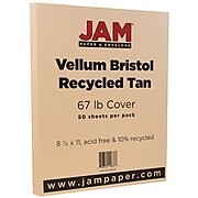 JAM Paper Vellum Bristol 67 lb. Cardstock Paper, 8.5" x 11", Tan Brown, 50 Sheets/Pack (169833)