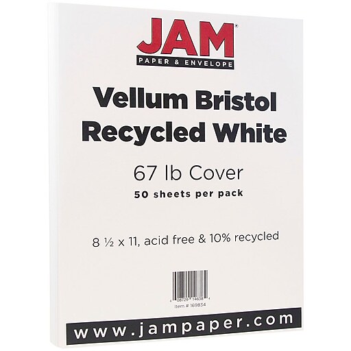 JAM Paper Vellum Bristol 67 lb. Cardstock Paper, 8.5" x 11", White, 50