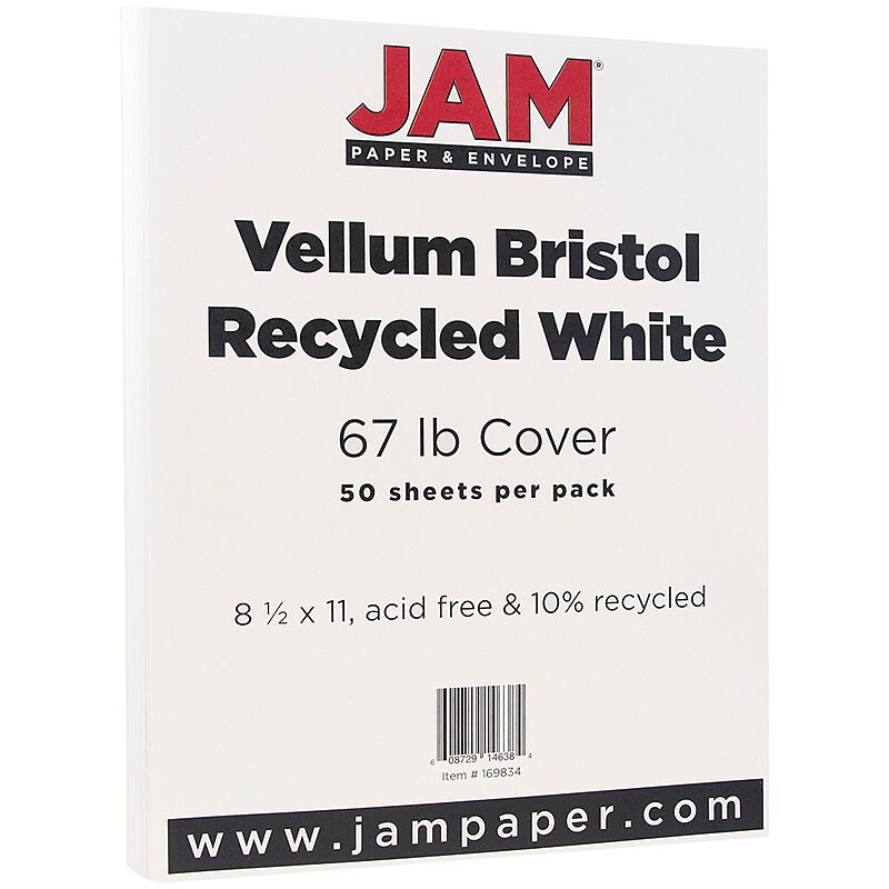 JAM Paper Vellum Bristol 67 lb. Cardstock Paper, 8.5" x 11", White, 50 Sheets/Pack (169834) image 1