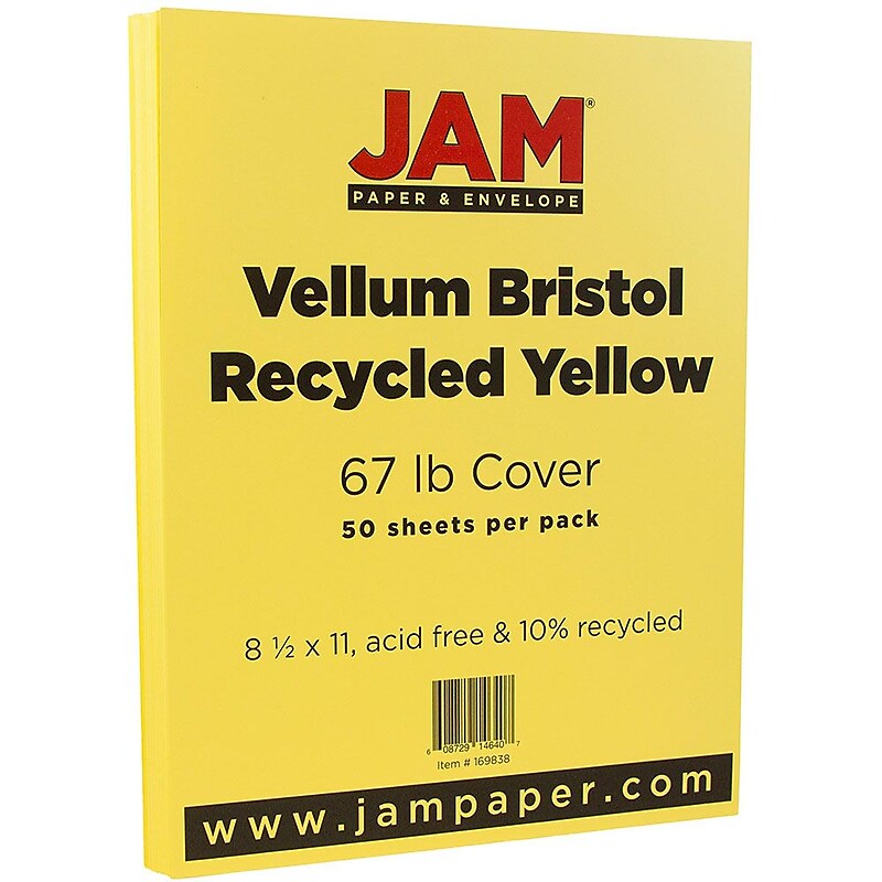 JAM Paper Vellum Bristol 67 lb. Cardstock Paper, 8.5" x 11", Yellow, 50 Sheets/Pack (169838) image 1
