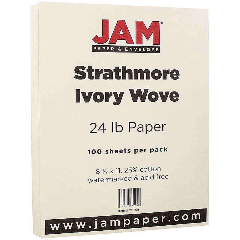 JAM Paper® Strathmore 24lb Paper, 8.5 x 11, Ivory Wove, 100 Sheets/Pack (191259) image 1