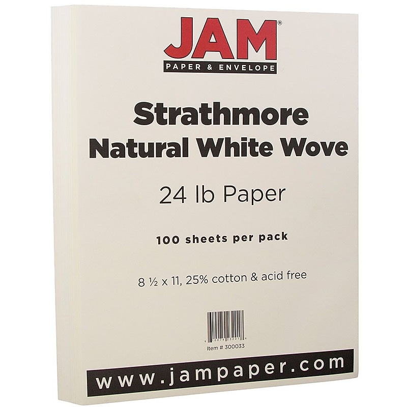 JAM Paper® Strathmore 24lb Paper, 8.5 x 11, Natural White Wove, 100 Sheets/Pack (300033) image 1