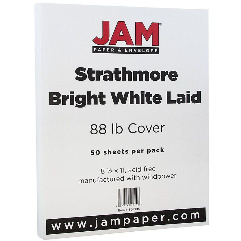 JAM Paper Strathmore 88 lb. Cardstock Paper, 8.5" x 11", Bright White, 50 Sheets/Pack (301005) image 1
