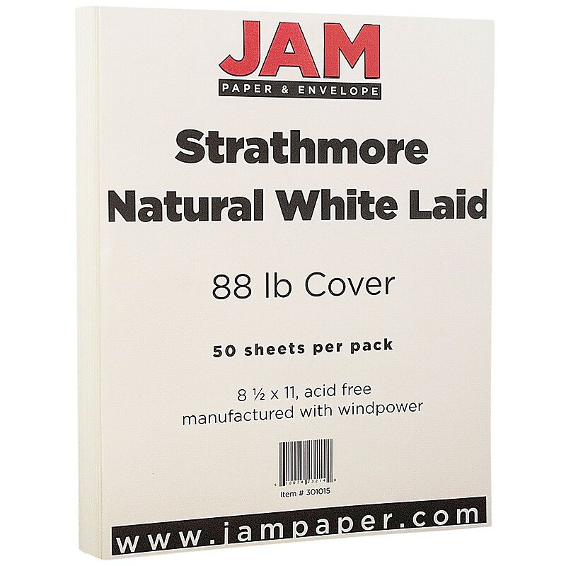 JAM Paper Strathmore 88 lb. Cardstock Paper, 8.5" x 11", Natural White, 50 Sheets/Pack (301015) image 1