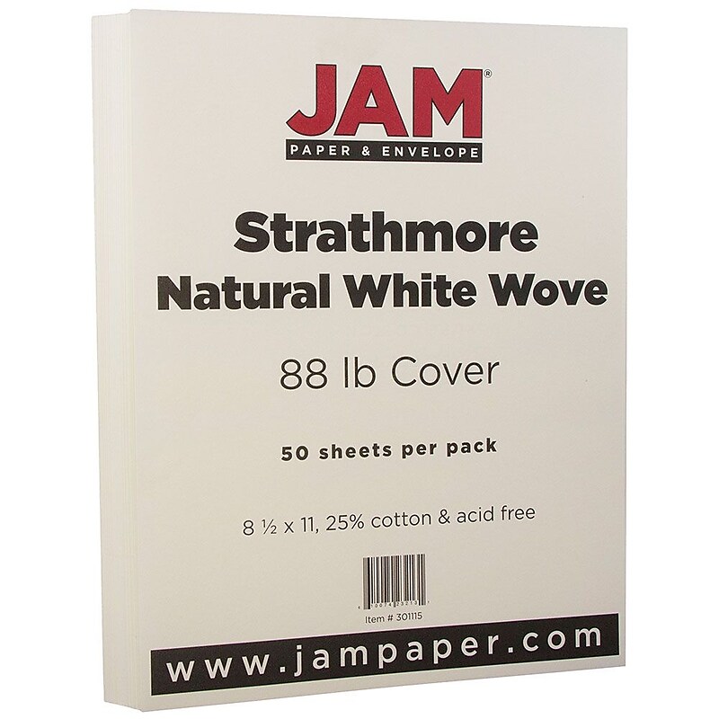 JAM Paper Strathmore 80 lb. Cardstock Paper, 8.5" x 11", Natural White, 50 Sheets/Pack (301115) image 1
