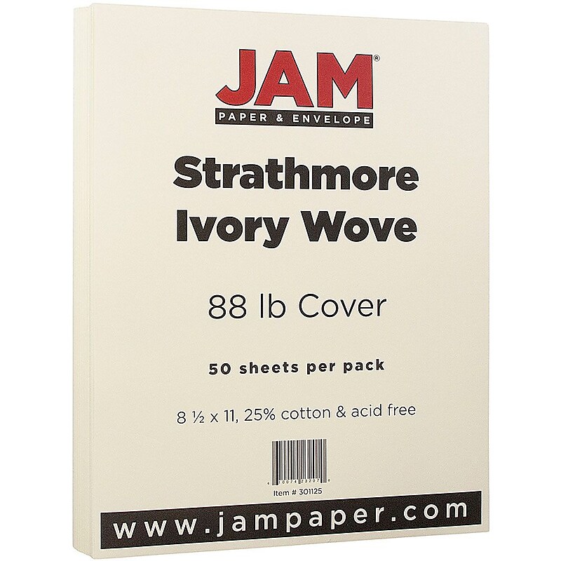 JAM Paper Strathmore 80 lb. Cardstock Paper, 8.5" x 11", Ivory, 50 Sheets/Pack (301125) image 1