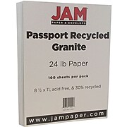 JAM Paper® Recycled 24lb Paper, 8.5 x 11, Passport Granite Silver, 100 Sheets/Pack (871702)