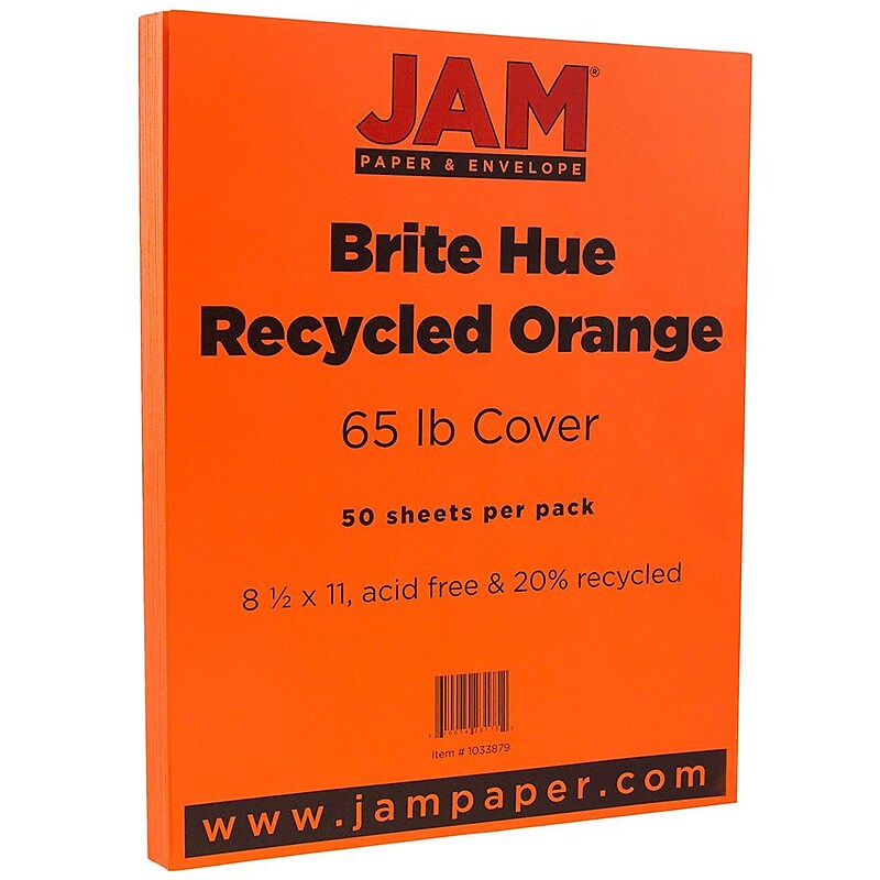 JAM Paper 65 lb. Cardstock Paper, 8.5" x 11", Orange, 50 Sheets/Pack (1033879) image 1